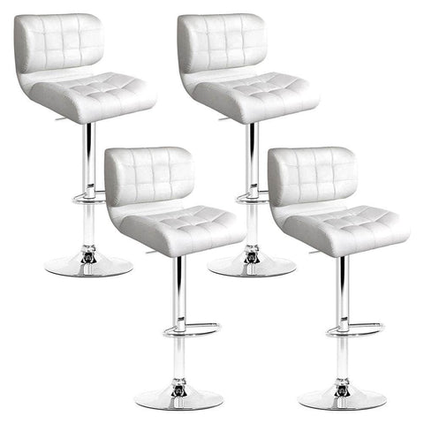 4x Bar Stools Gas Lift Leather Padded White