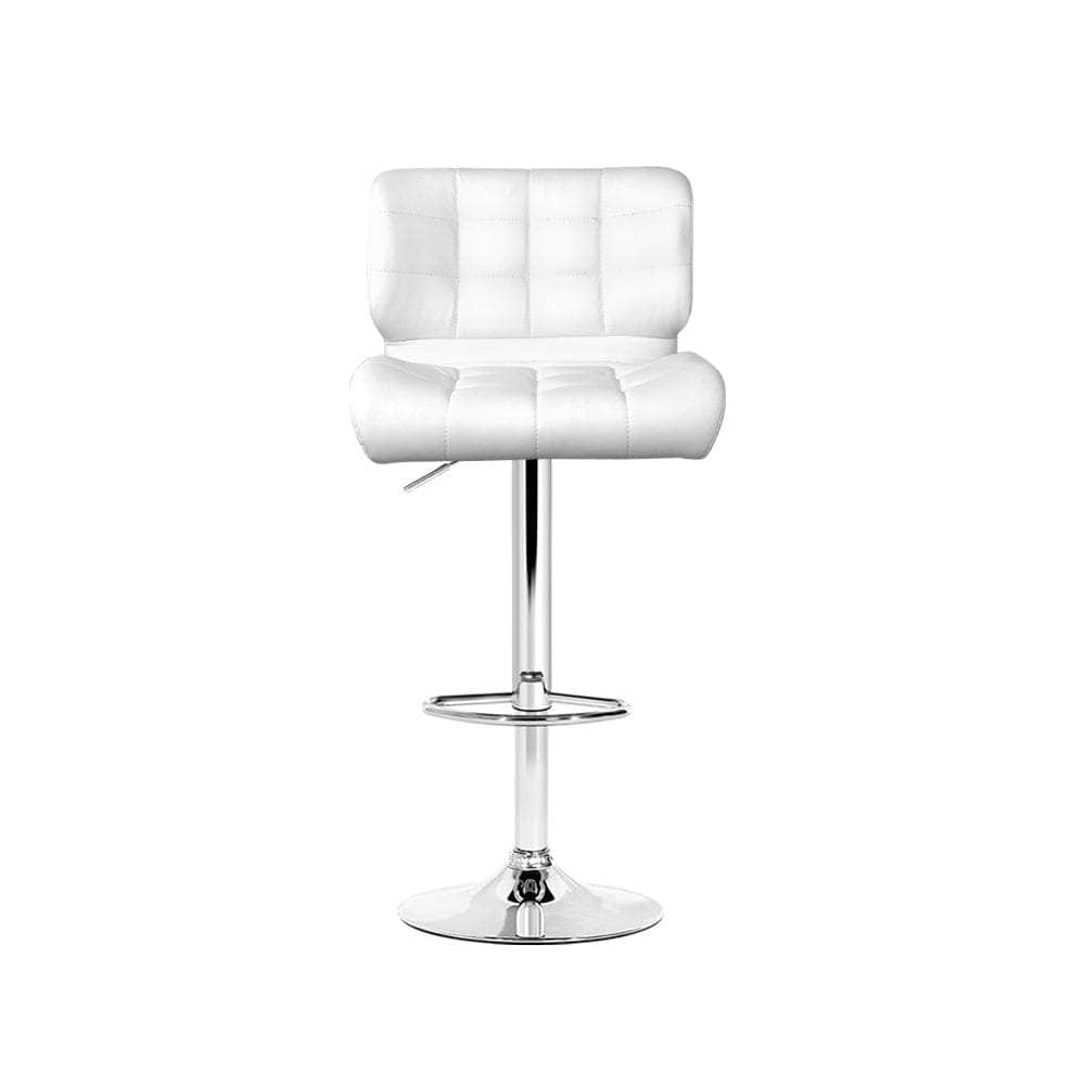 4x Bar Stools Gas Lift Leather Padded White