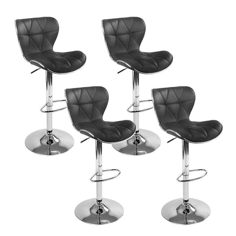 4x Bar Stools Gas Lift Leather Seat Black