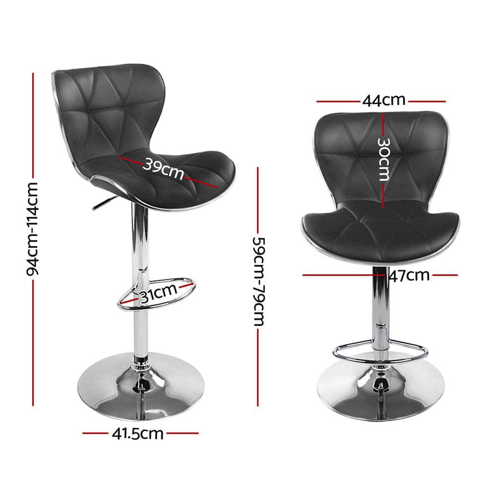 4x Bar Stools Gas Lift Leather Seat Black