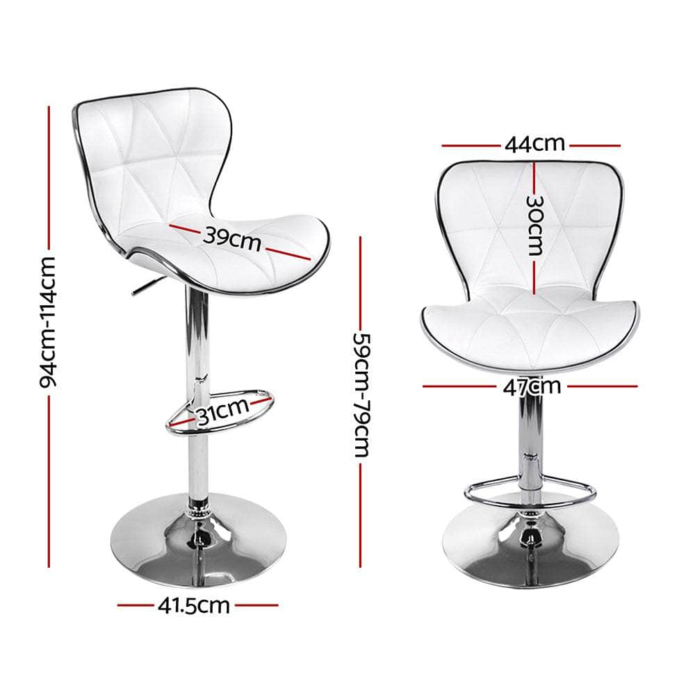 4x Bar Stools Gas Lift Leather Seat White