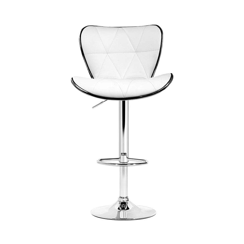 4x Bar Stools Gas Lift Leather Seat White