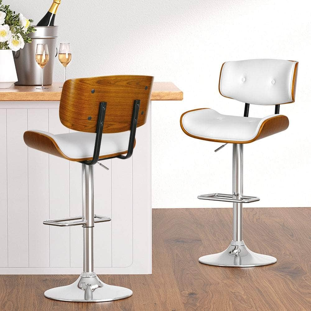 4X Bar Stools Gas Lift Leather White