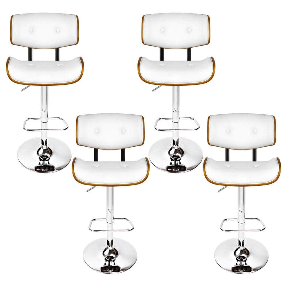 4X Bar Stools Gas Lift Leather White