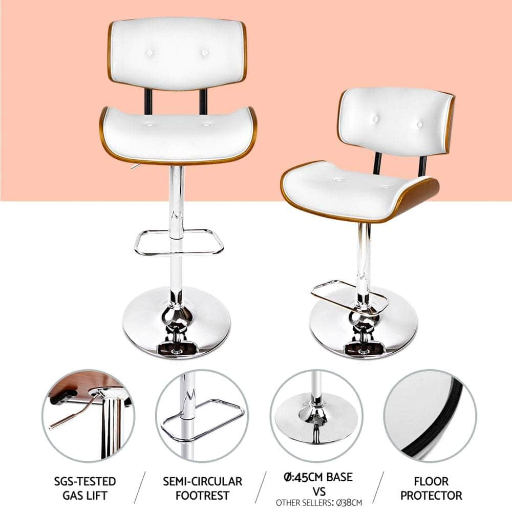 4X Bar Stools Gas Lift Leather White