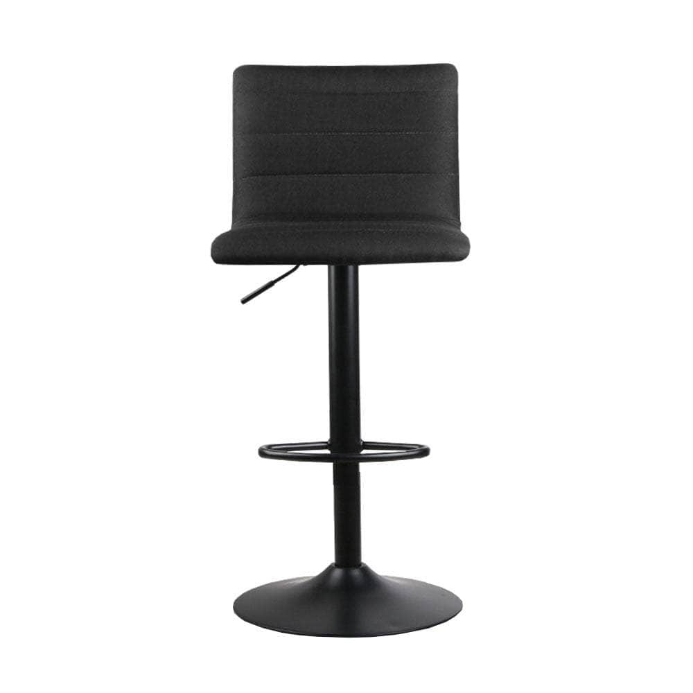 4x Bar Stools Gas Lift Linen Fabric Black