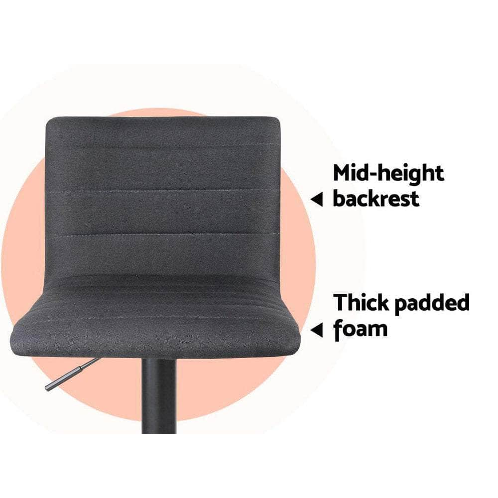 4x Bar Stools Gas Lift Linen Fabric Black