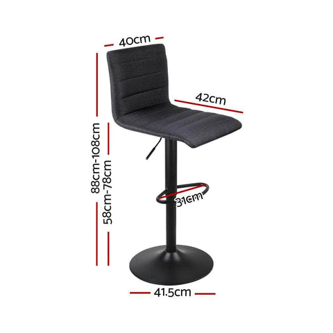 4x Bar Stools Gas Lift Linen Fabric Black