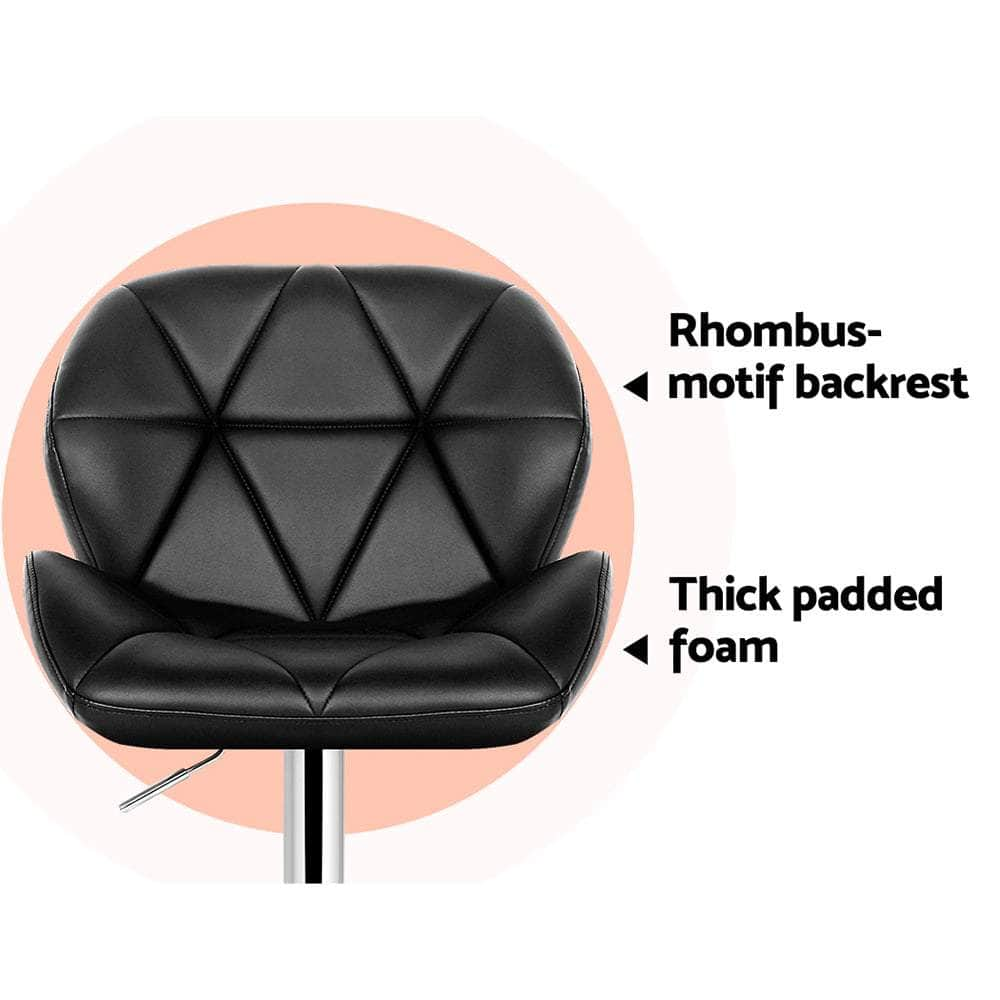 4x Bar Stools Gas Lift Padded Leather Black