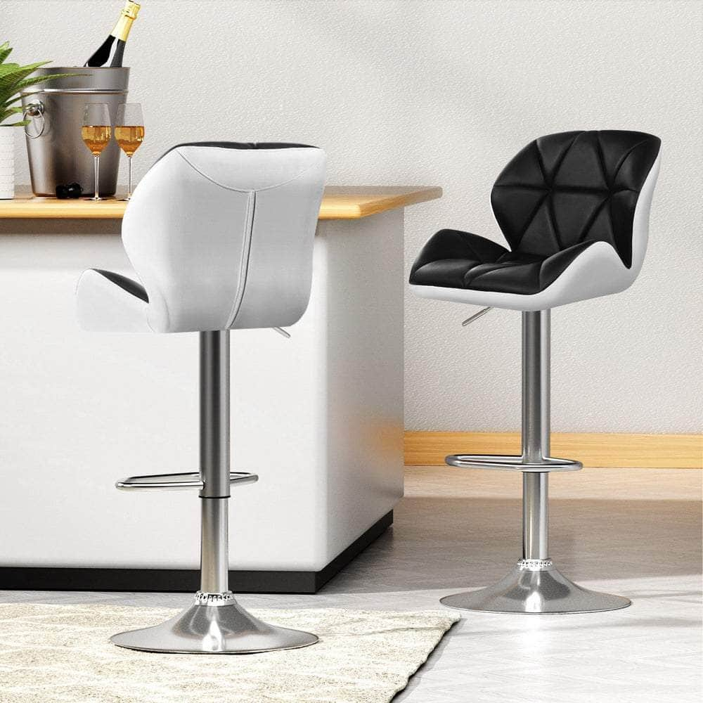 4x Bar Stools Gas Lift Padded Leather Black & White