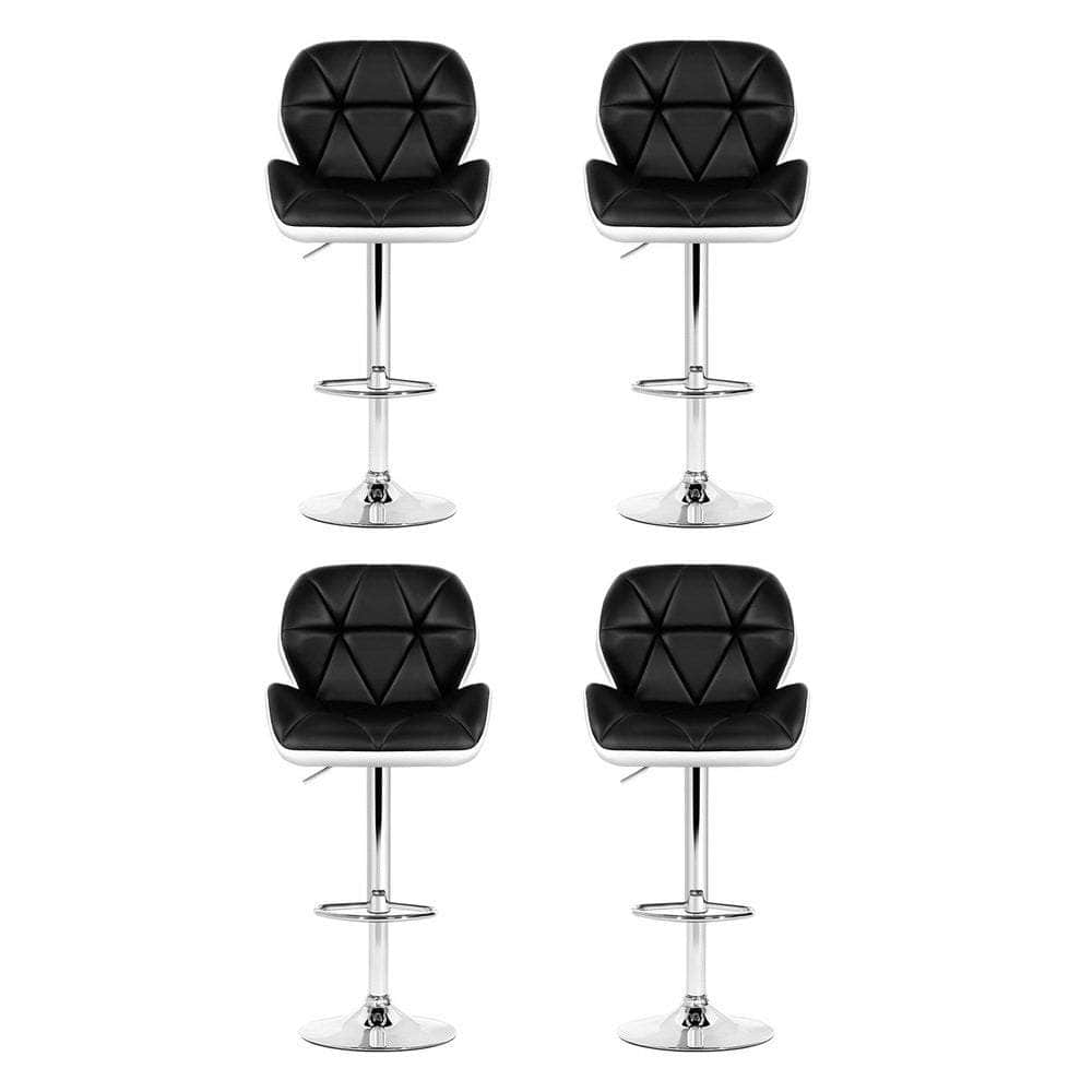 4x Bar Stools Gas Lift Padded Leather Black & White