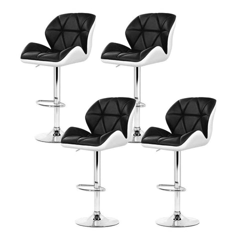 4x Bar Stools Gas Lift Padded Leather Black & White