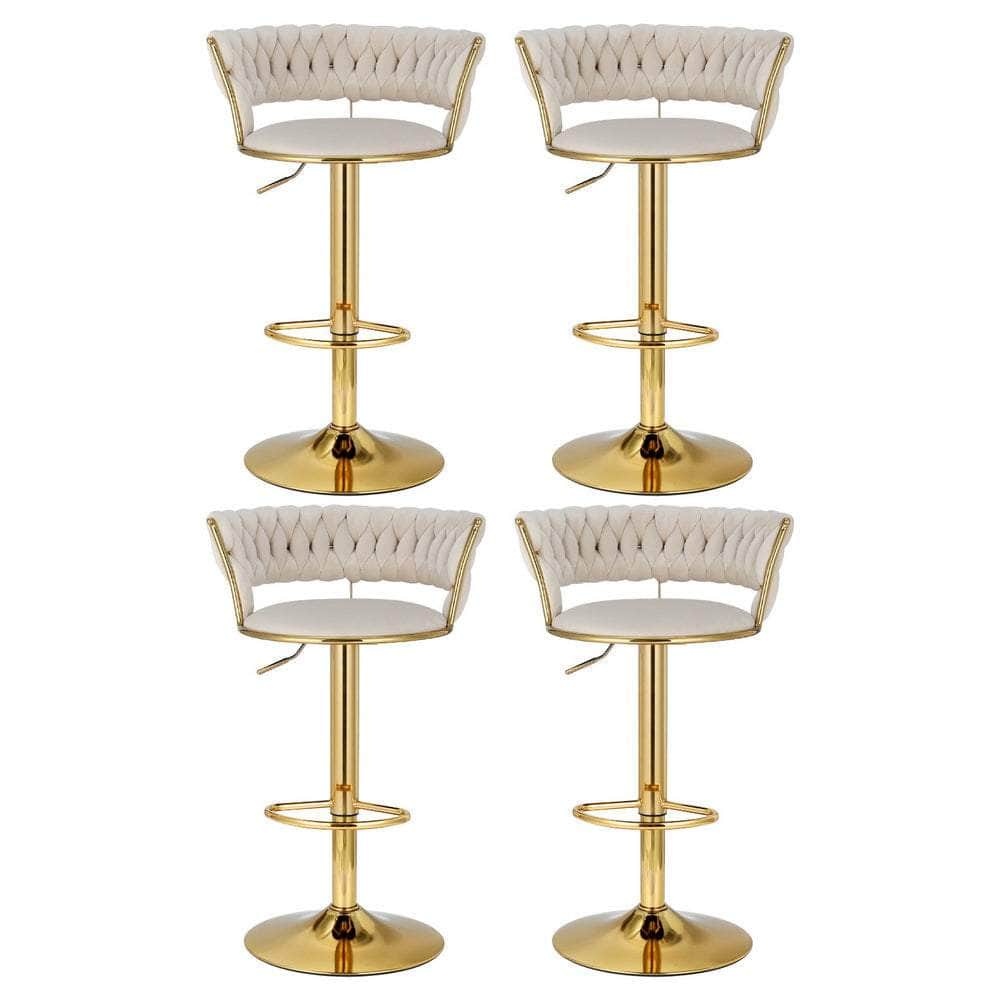 4X Bar Stools Gas Lift Velvet Woven Backrest Ivory