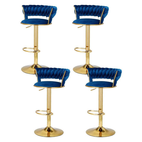 4X Bar Stools Gas Lift Velvet Woven Backrest Navy