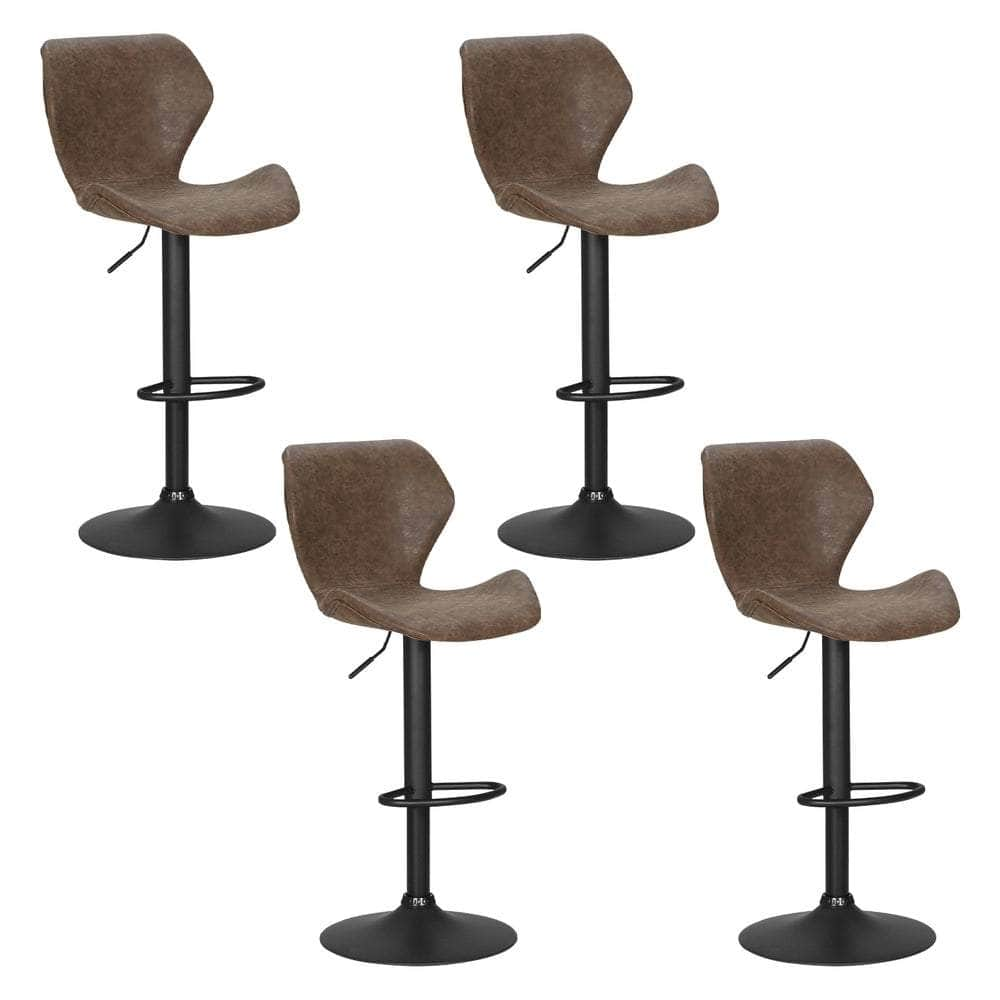 4X Bar Stools Gas Lift Vintage Leather Black/Brown