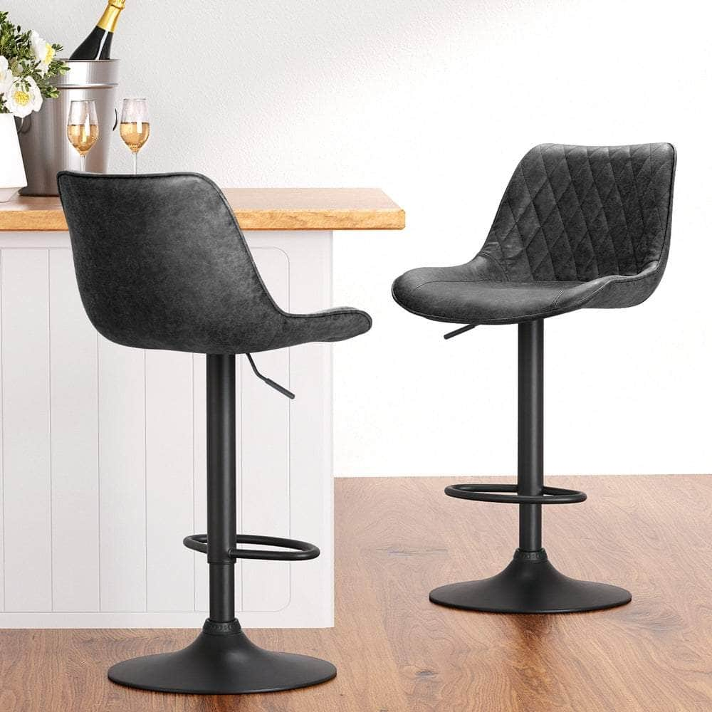 4X Bar Stools Gas Lift Vintage Leather Black/Brown