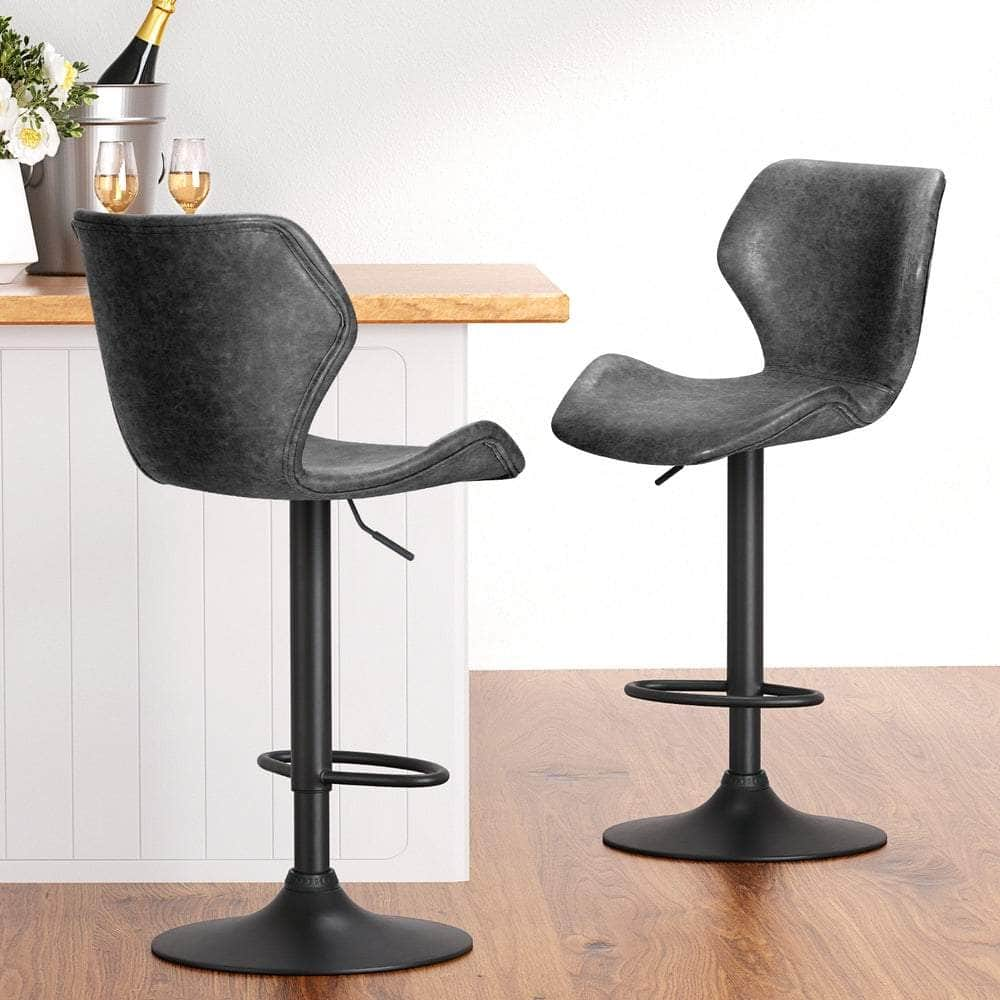 4X Bar Stools Gas Lift Vintage Leather Black/Brown