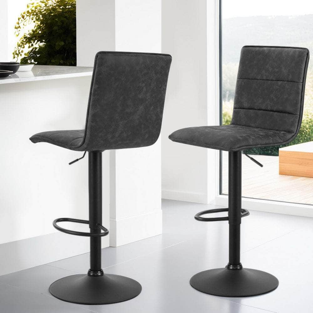 4X Bar Stools Gas Lift Vintage Leather Grey