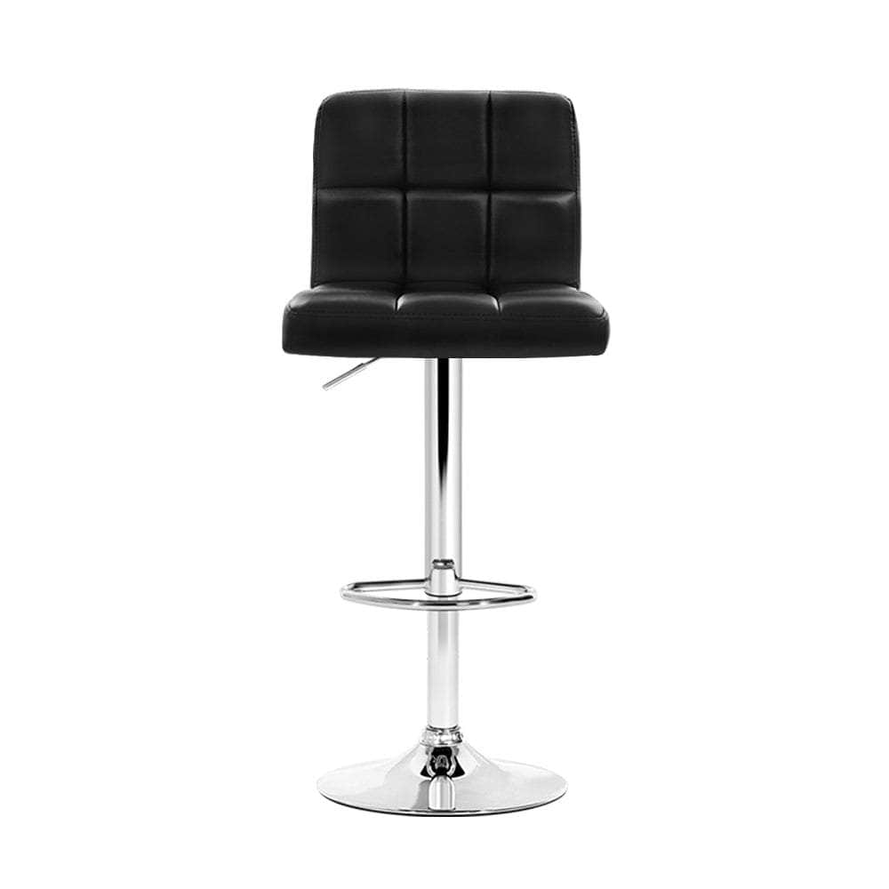 4x Bar Stools Leather Gas Lift Black