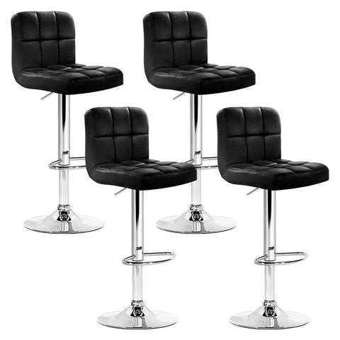 4x Bar Stools Leather Gas Lift Black