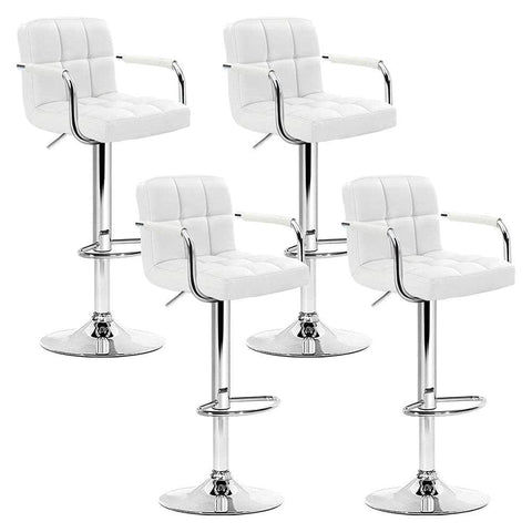 4x Bar Stools Leather Gas Lift w/Armrest White