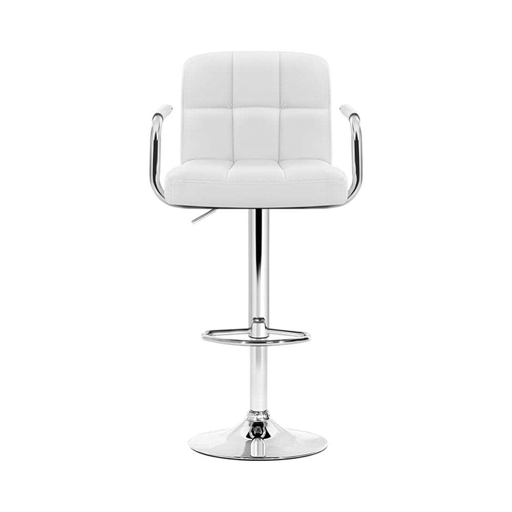 4x Bar Stools Leather Gas Lift w/Armrest White