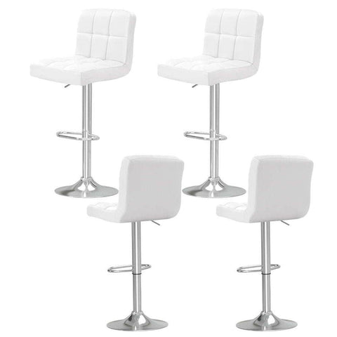 4x Bar Stools Leather Gas Lift White Adjustable Height