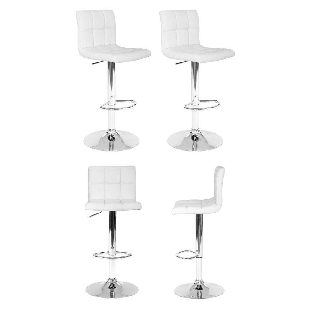 4x Bar Stools Leather Gas Lift White Adjustable Height