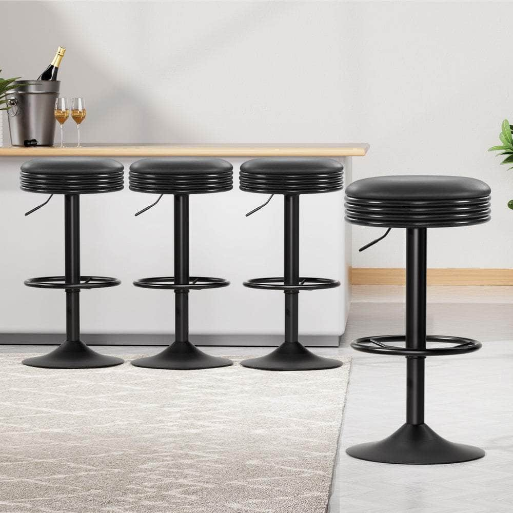 4X Bar Stools Leather Padded Gas Lift Black