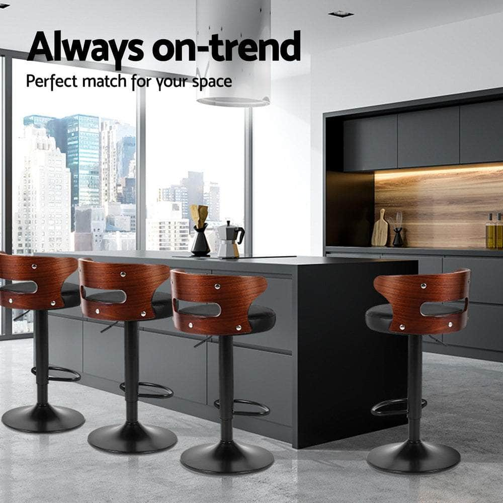 4x Bar Stools Leather Padded Metal