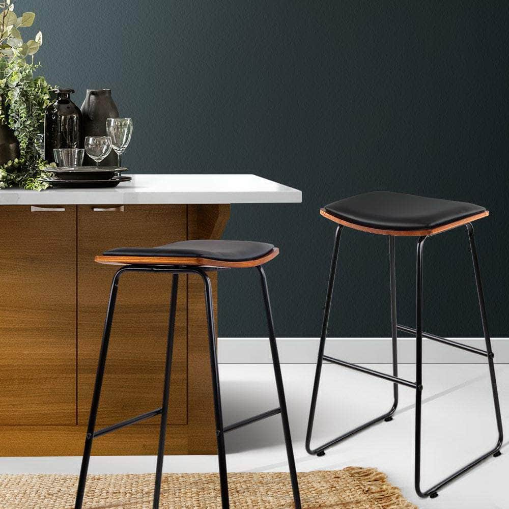 4x Bar Stools Leather Padded Metal