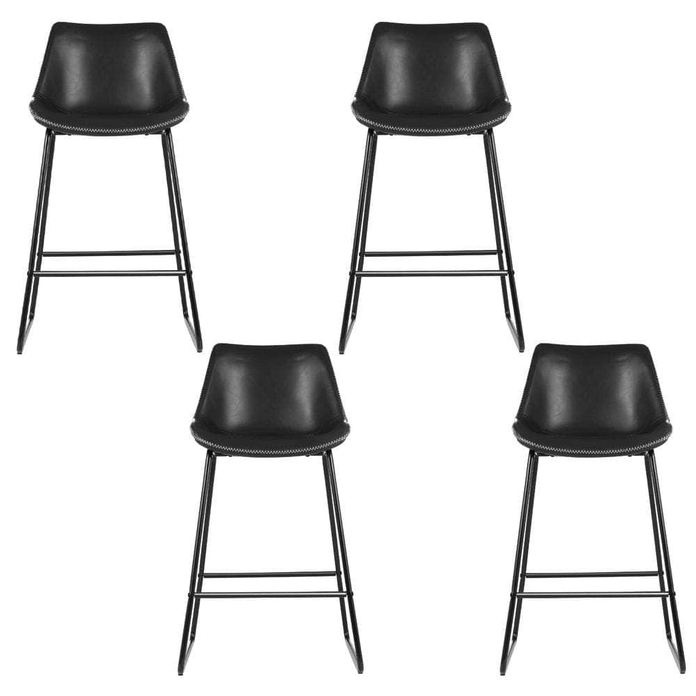 4X Bar Stools Leather Padded Metal Legs Black