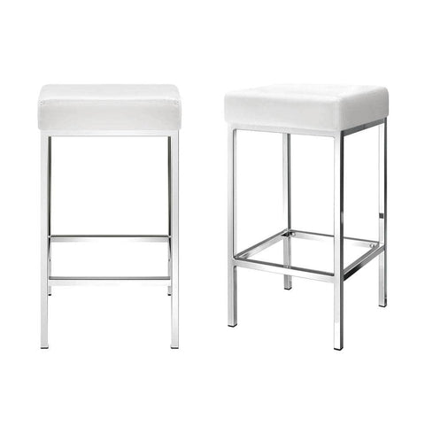 4x Bar Stools Leather Padded Metal White Stylish