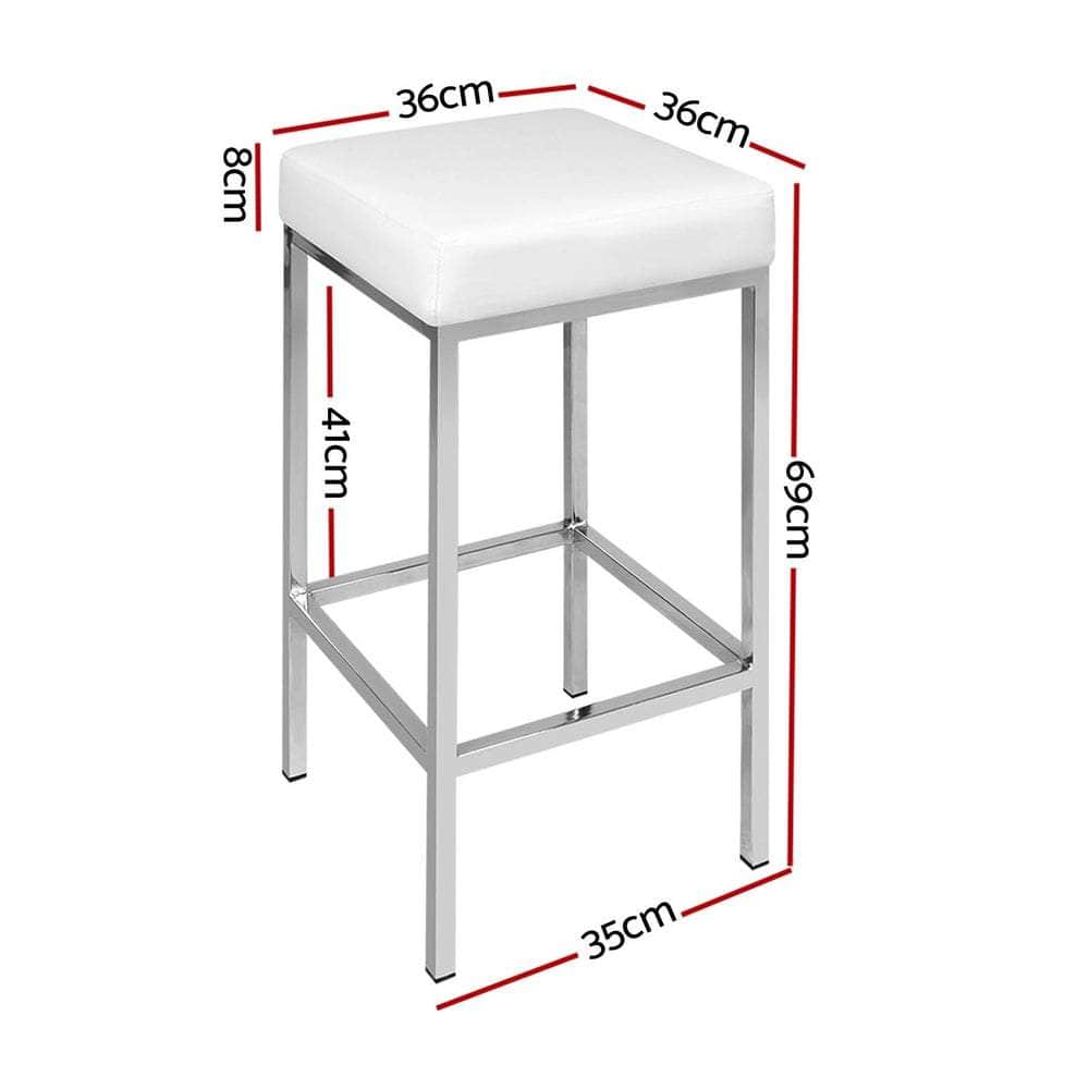 4x Bar Stools Leather Padded Metal White Stylish