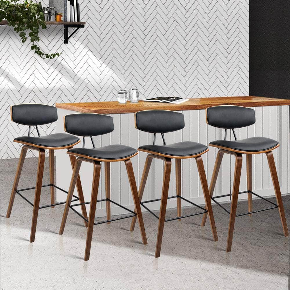 4x Bar Stools Leather Padded w/Backrest