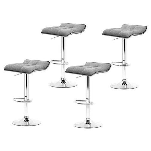 4x Bar Stools Linen Padded Gas Lift Adjustable Height Modern