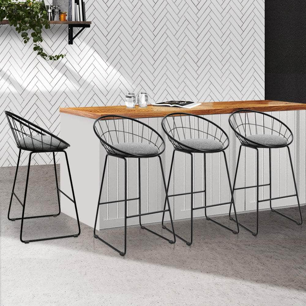 4x Bar Stools Padded Seat Metal