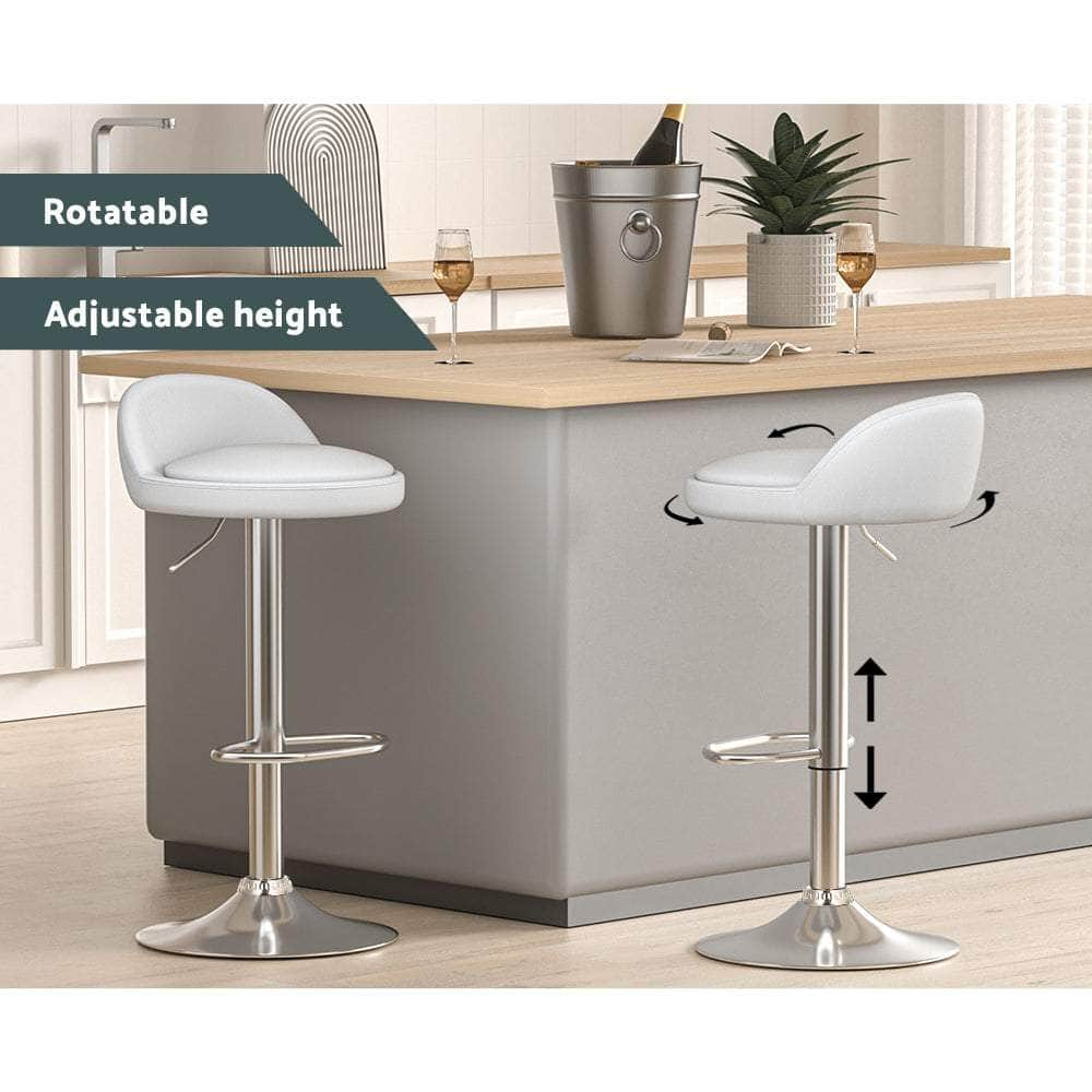 4x Bar Stools PU Leather Gas Lift White