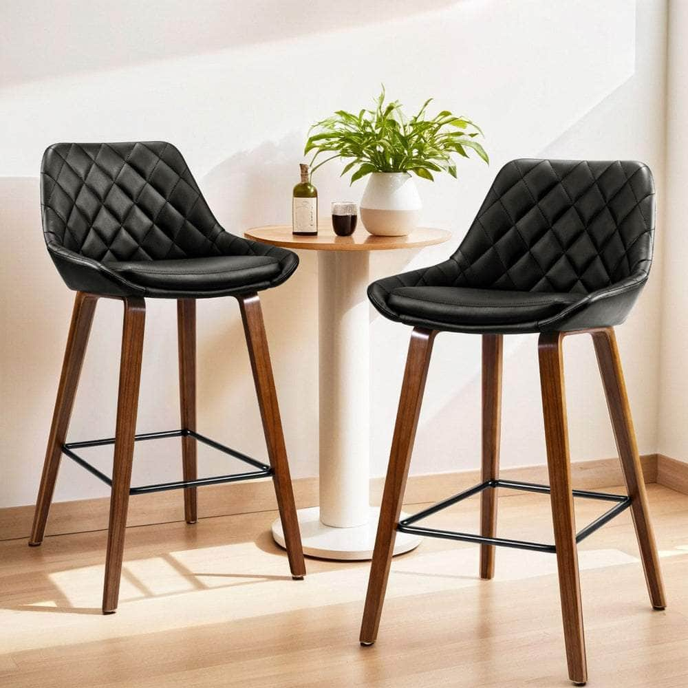 4X Bar Stools Pu Seat Wooden