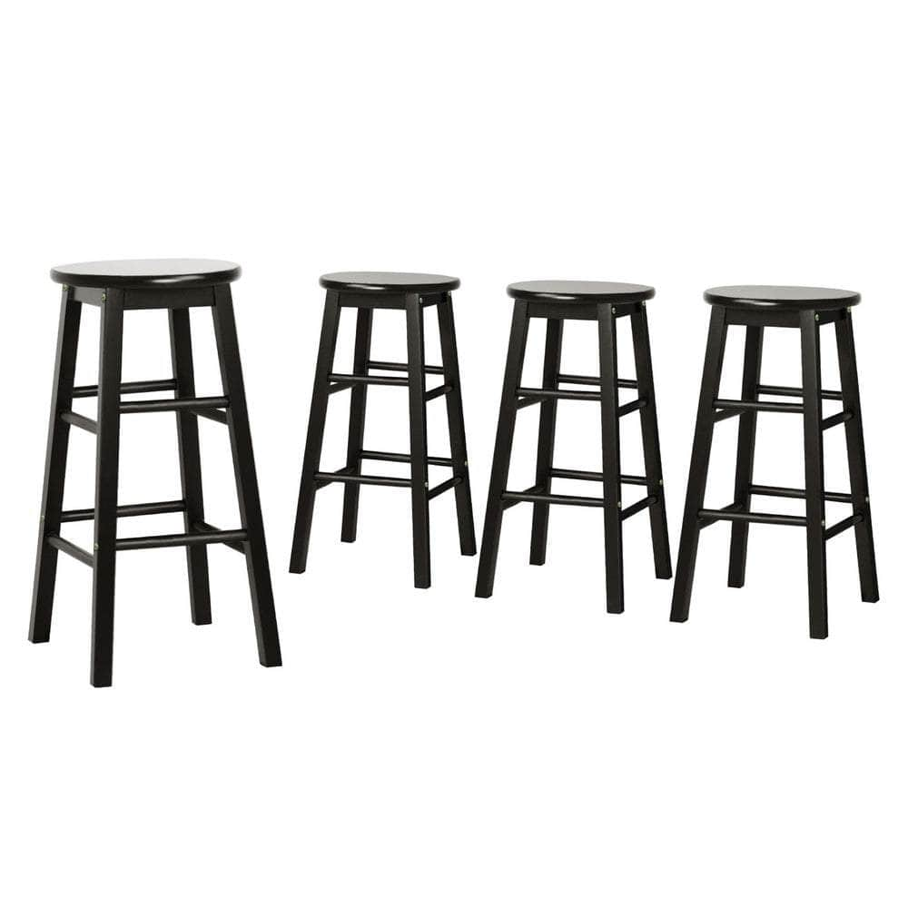 4x Bar Stools Round Chairs Wooden Black Sleek Comfortable