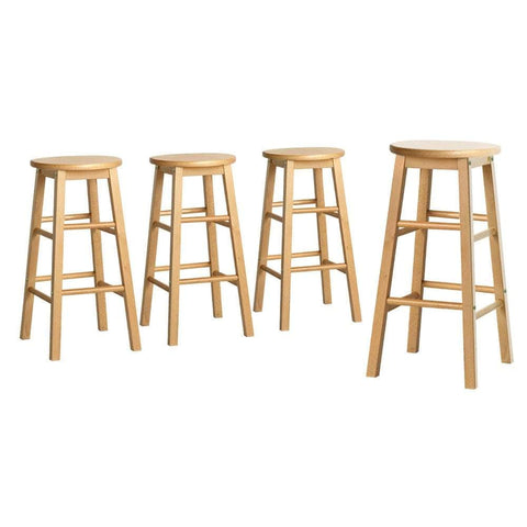 4x Bar Stools Round Chairs Wooden Nature Stylish