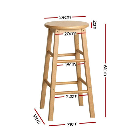 4x Bar Stools Round Chairs Wooden Nature Stylish