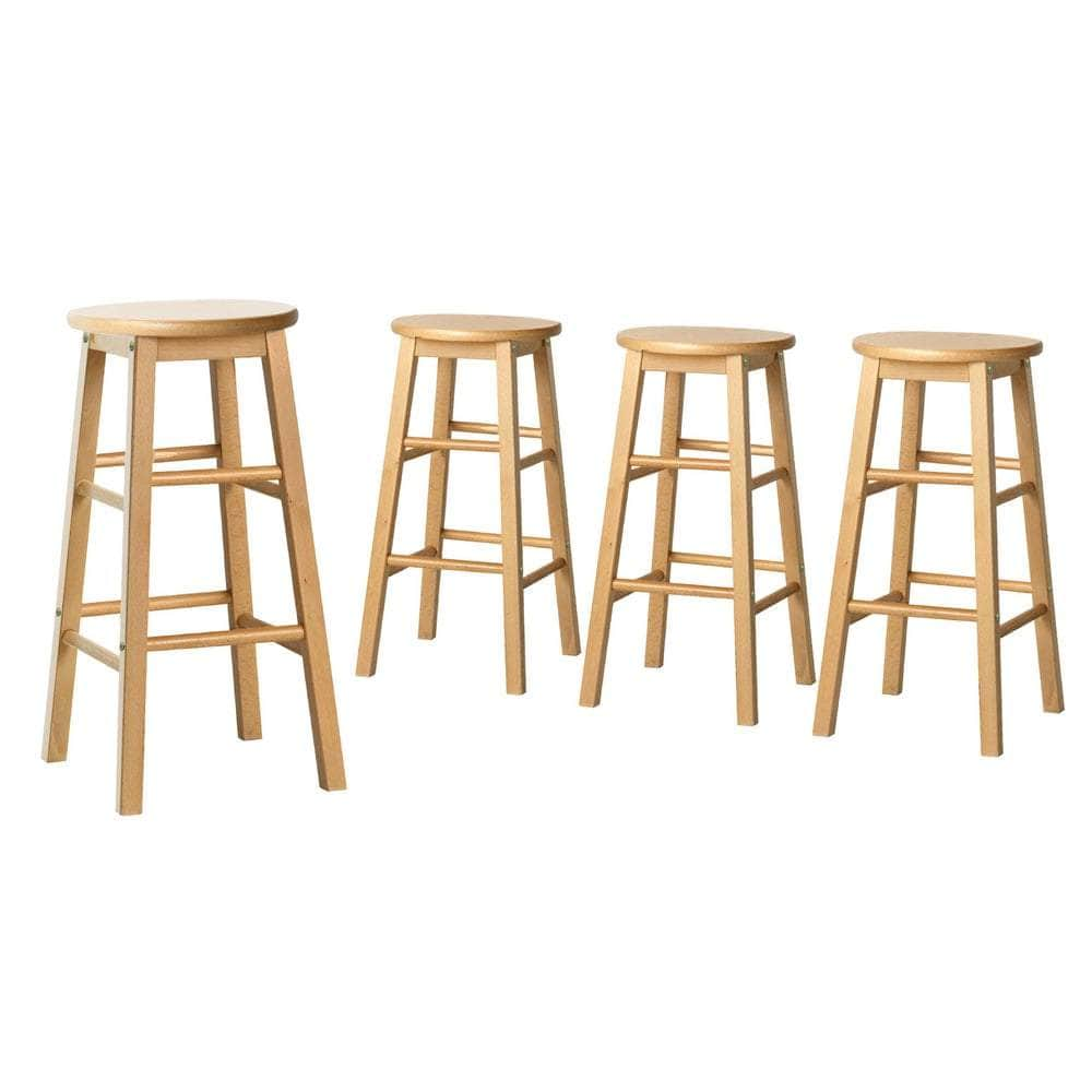 4x Bar Stools Round Chairs Wooden Nature Stylish