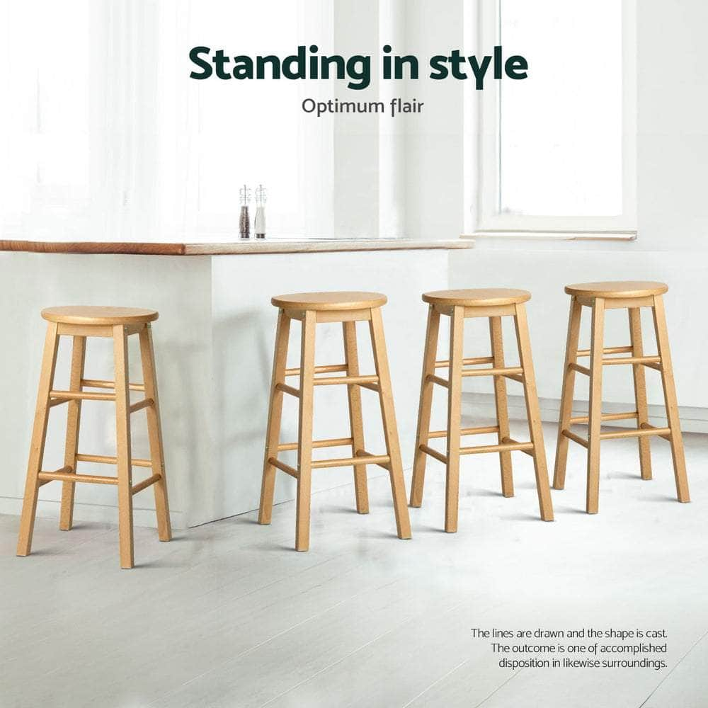 4x Bar Stools Round Chairs Wooden Nature Stylish