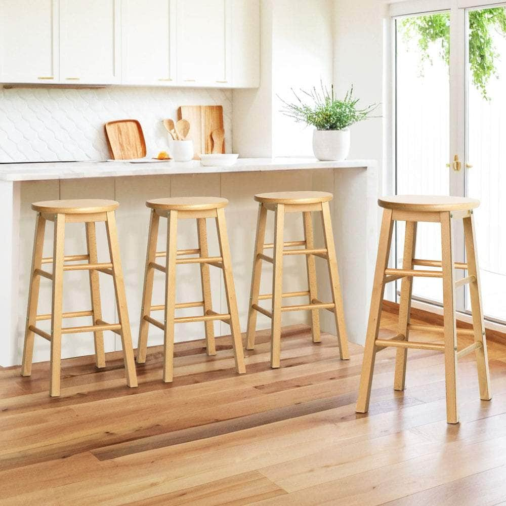 4x Bar Stools Round Chairs Wooden Nature Stylish