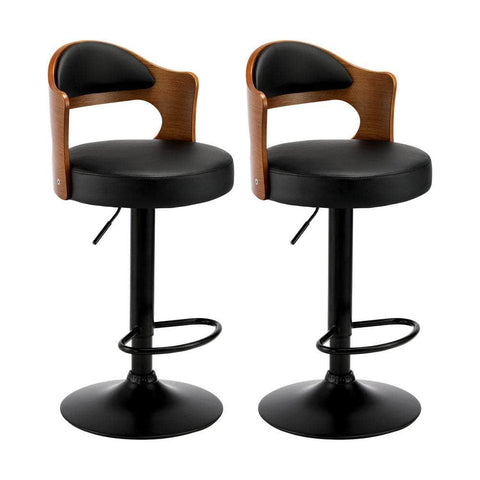 4x Bar Stools Swivel Gas Lift Metal Leather