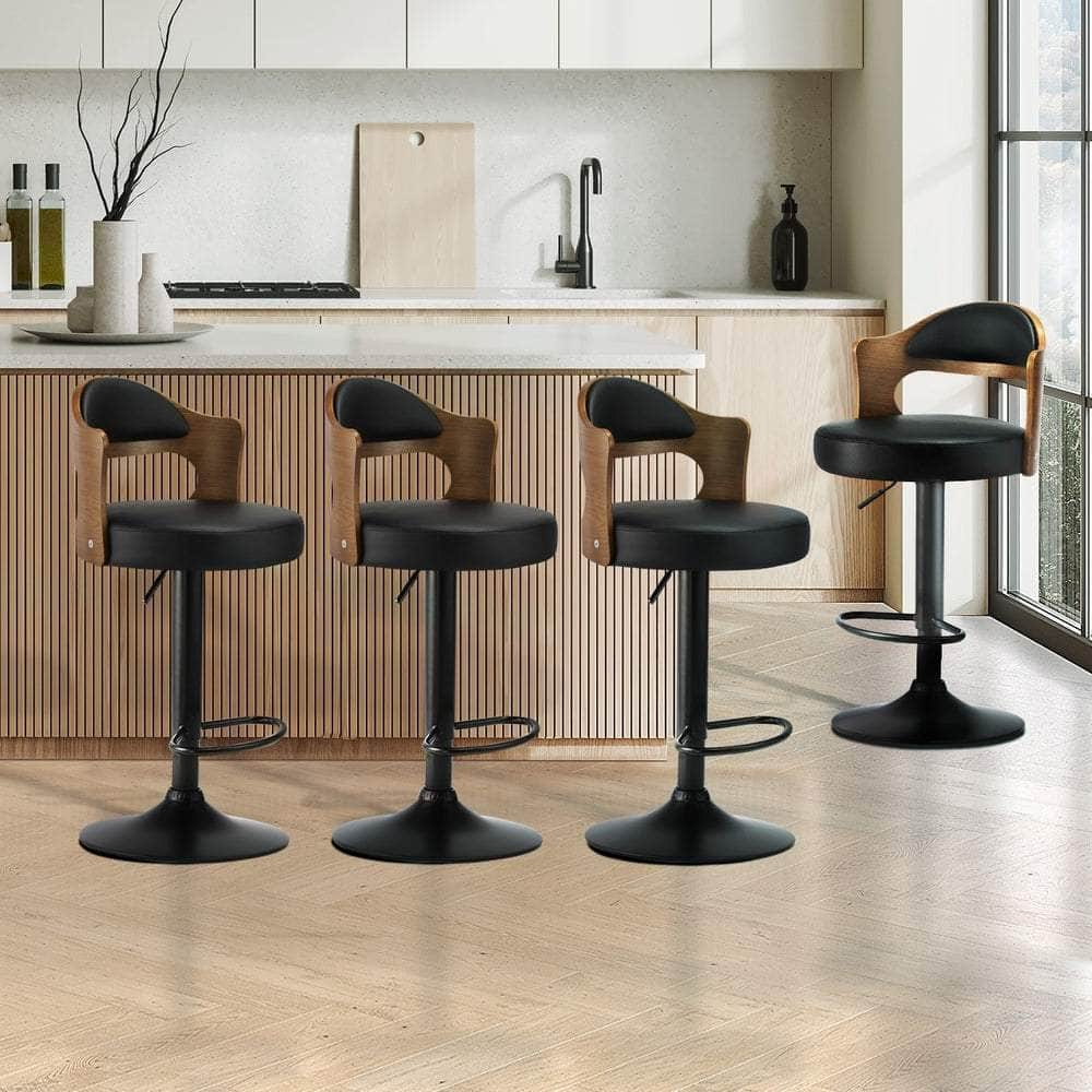 4x Bar Stools Swivel Gas Lift Metal Leather