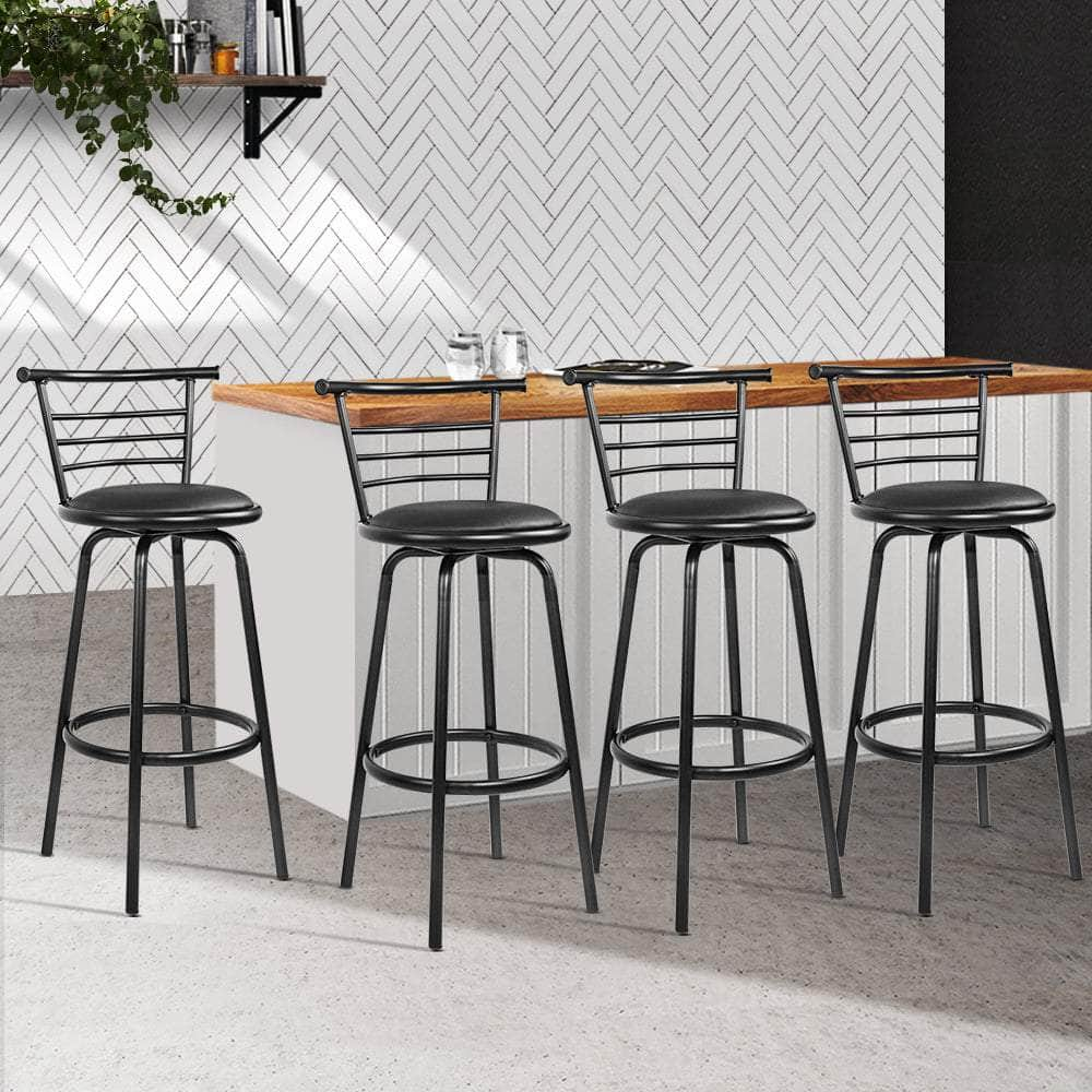 4x Bar Stools Swivel Leather Padded Metal