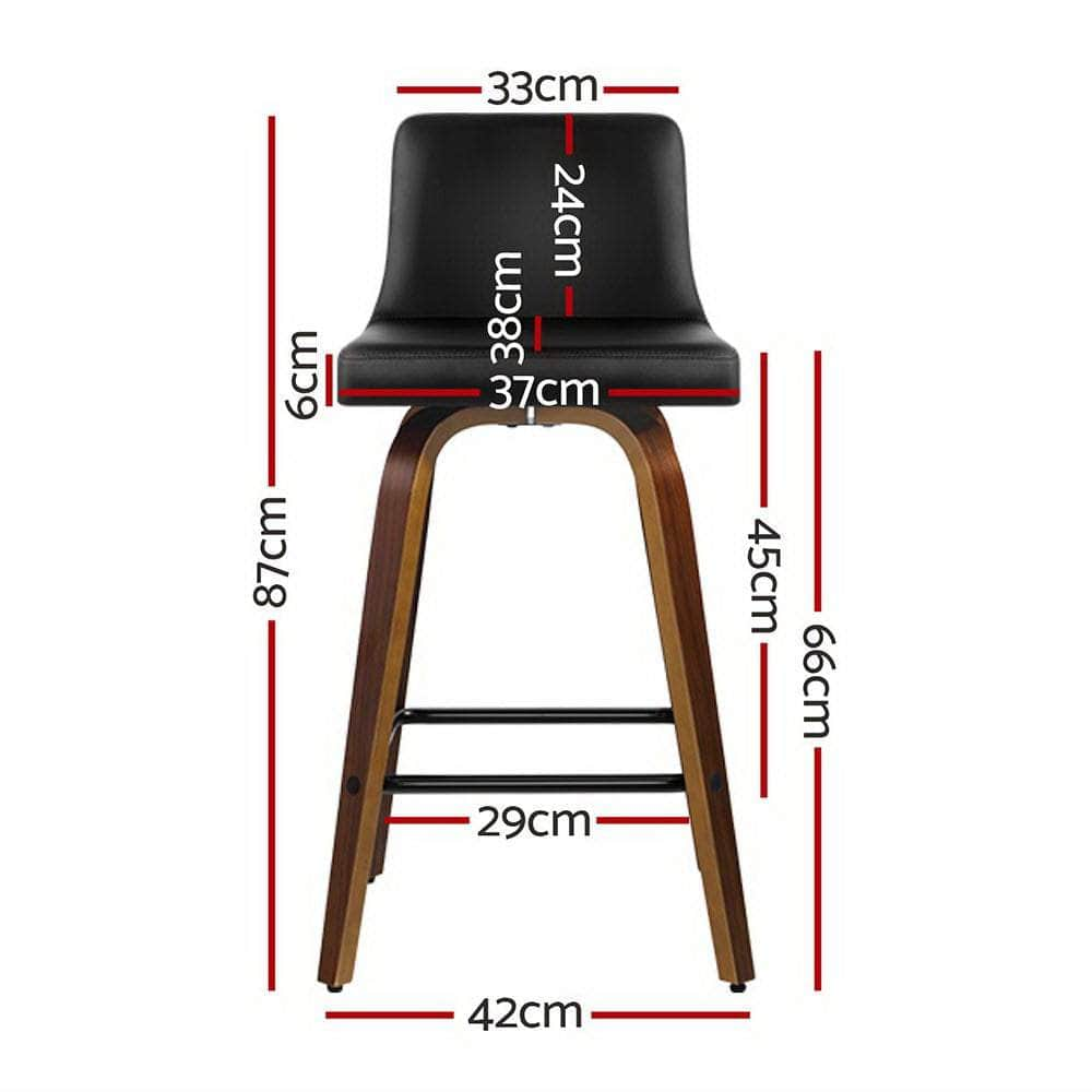 4X Bar Stools Swivel Leather Padded Wooden