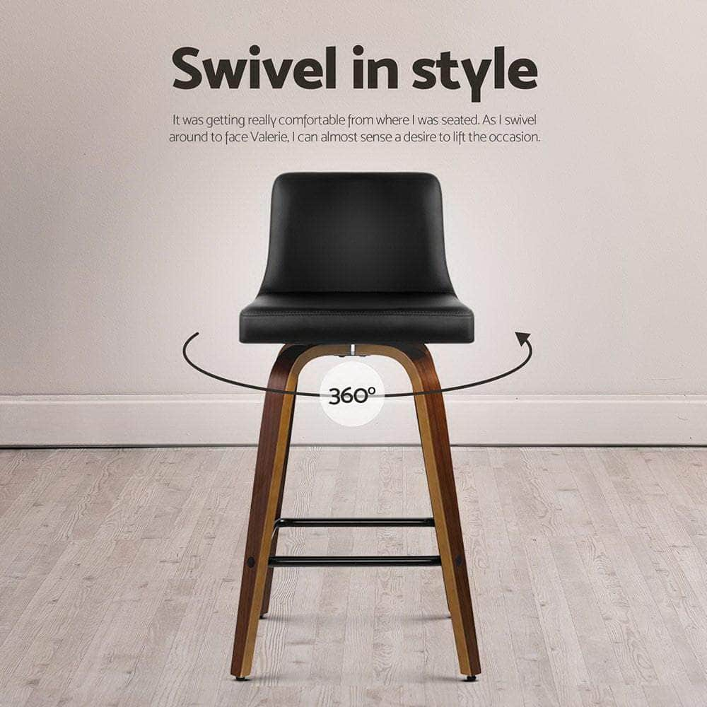 4X Bar Stools Swivel Leather Padded Wooden